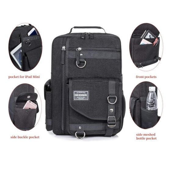 Unisex Black Cross Body Messenger Bag Adjustable Strap - Picture 4 of 8